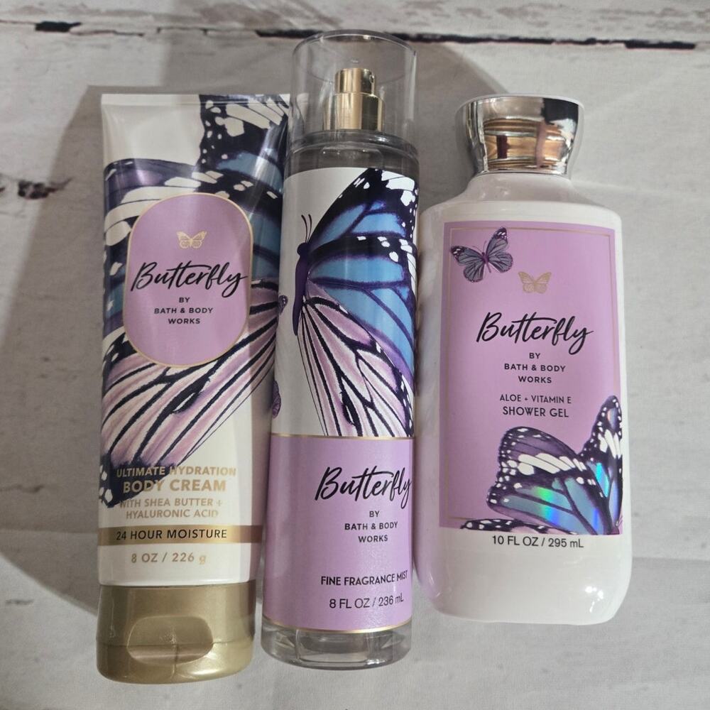 NWT Bath & Body Works Butterfly Body Care Lotion Cream Fragrance Mist 3pcs